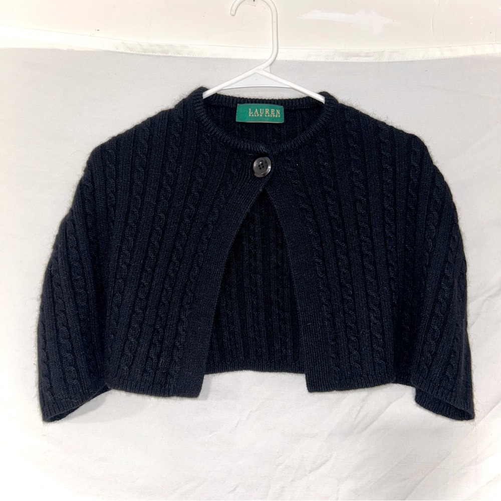 Lauren Ralph Lauren Black Chunky Cable Knit Shrug Mini Cape Luxury Fibers
